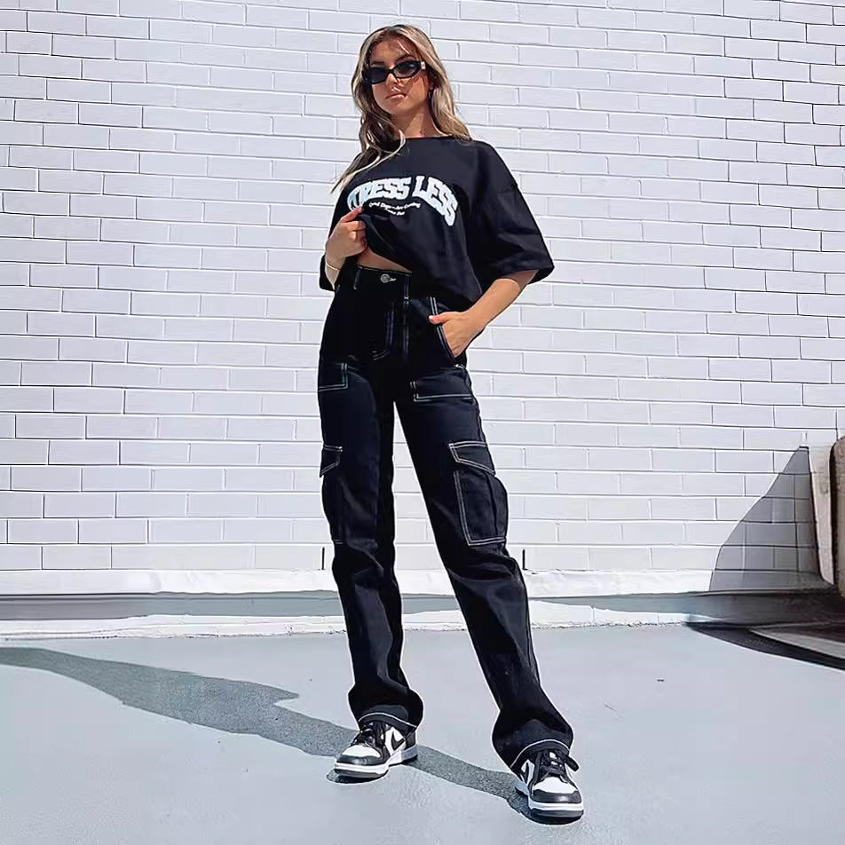 Damen Cargo-Hose mit Baumwollmix und praktischen Taschen Heidi-Mode