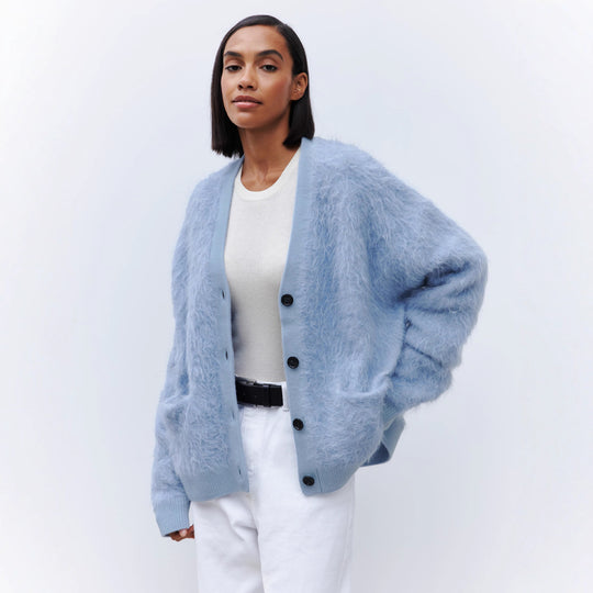 Damen Weicher Cardigan aus Mohair mit Knöpfen Heidi-Mode