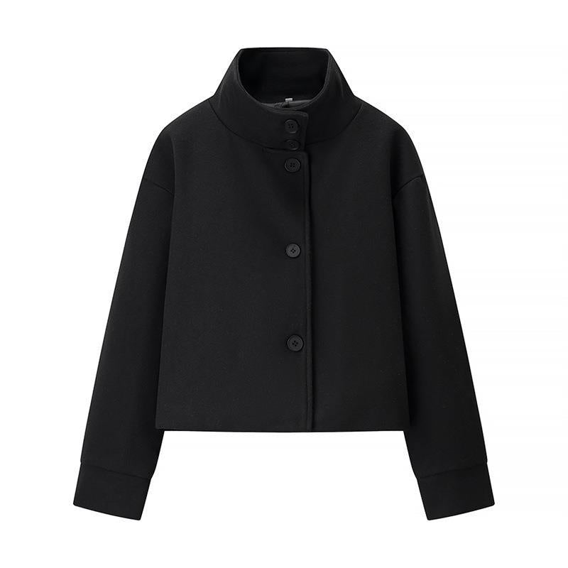 Damen modische Cropped-Jacke mit hohem Kragen und praktischen Knöpfen Heidi-Mode