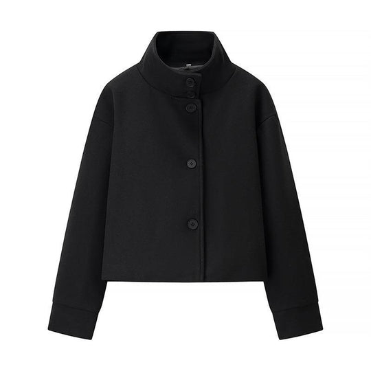 Damen modische Cropped-Jacke mit hohem Kragen und praktischen Knöpfen Heidi-Mode