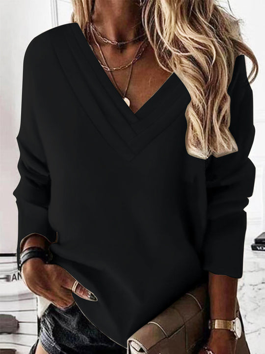 Damen V-Ausschnitt Sweatshirt mit eleganten Faltendetails Heidi-Mode