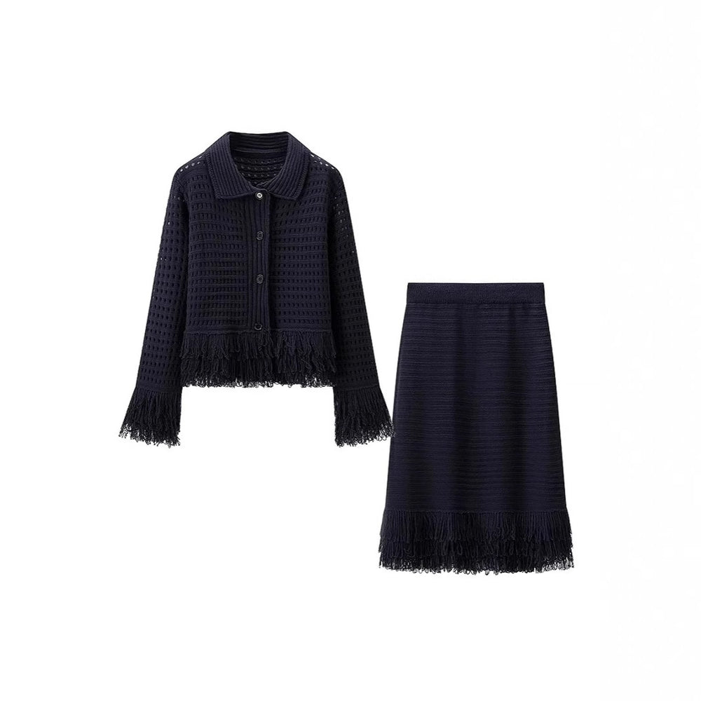 Damen Midirock mit fransiertem Saum und strukturiertem Design Heidi-Mode
