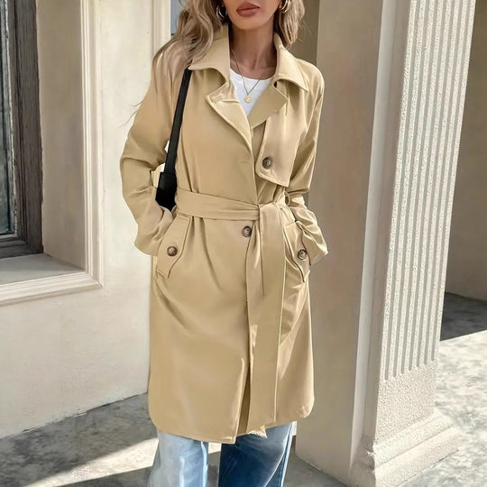 Damen Trenchcoat mit praktischen Taschen und stilvollem Bindegürtel Heidi-Mode