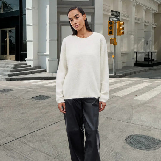 Damen weicher Strickpullover mit elegantem Rundhalsausschnitt und lässigem Schnitt Heidi-Mode