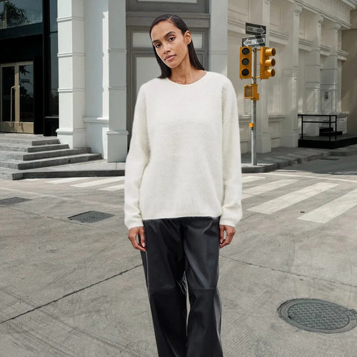 Damen weicher Strickpullover mit elegantem Rundhalsausschnitt und lässigem Schnitt Heidi-Mode