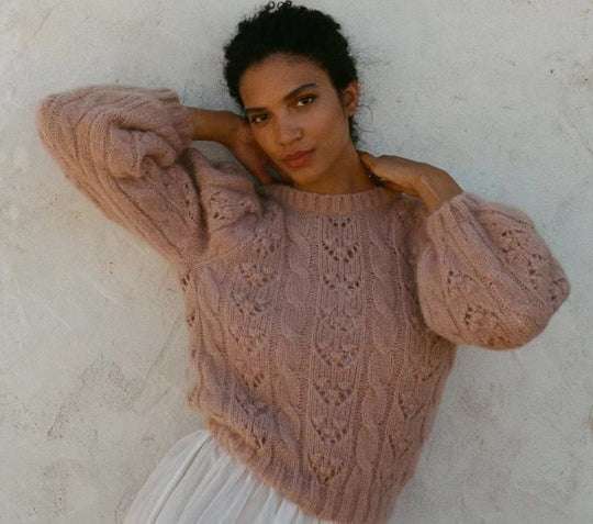 Damen Pullover mit strukturiertem Kabelmuster und voluminösen Ärmeln Heidi-Mode