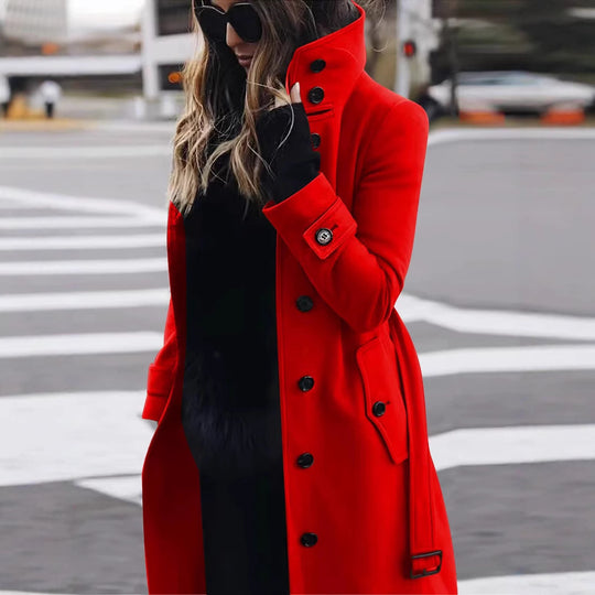 Damen eleganter Trenchcoat mit hohem Kragen Heidi-Mode