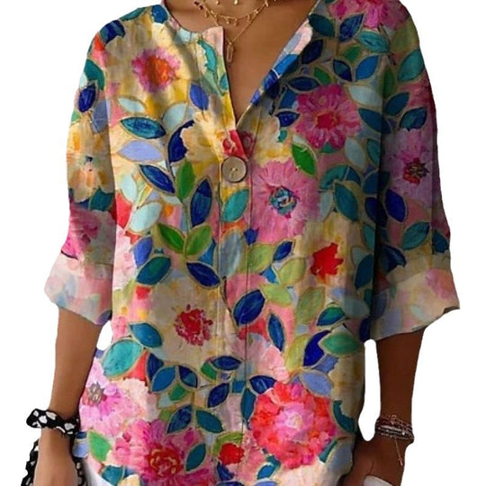 Damen Bluse aus leichten, atmungsaktiven Stoffen mit floralem Muster Heidi-Mode
