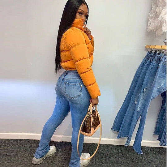 Damen modische Bomberjacke mit kurzem Schnitt und Steppdesign Heidi-Mode