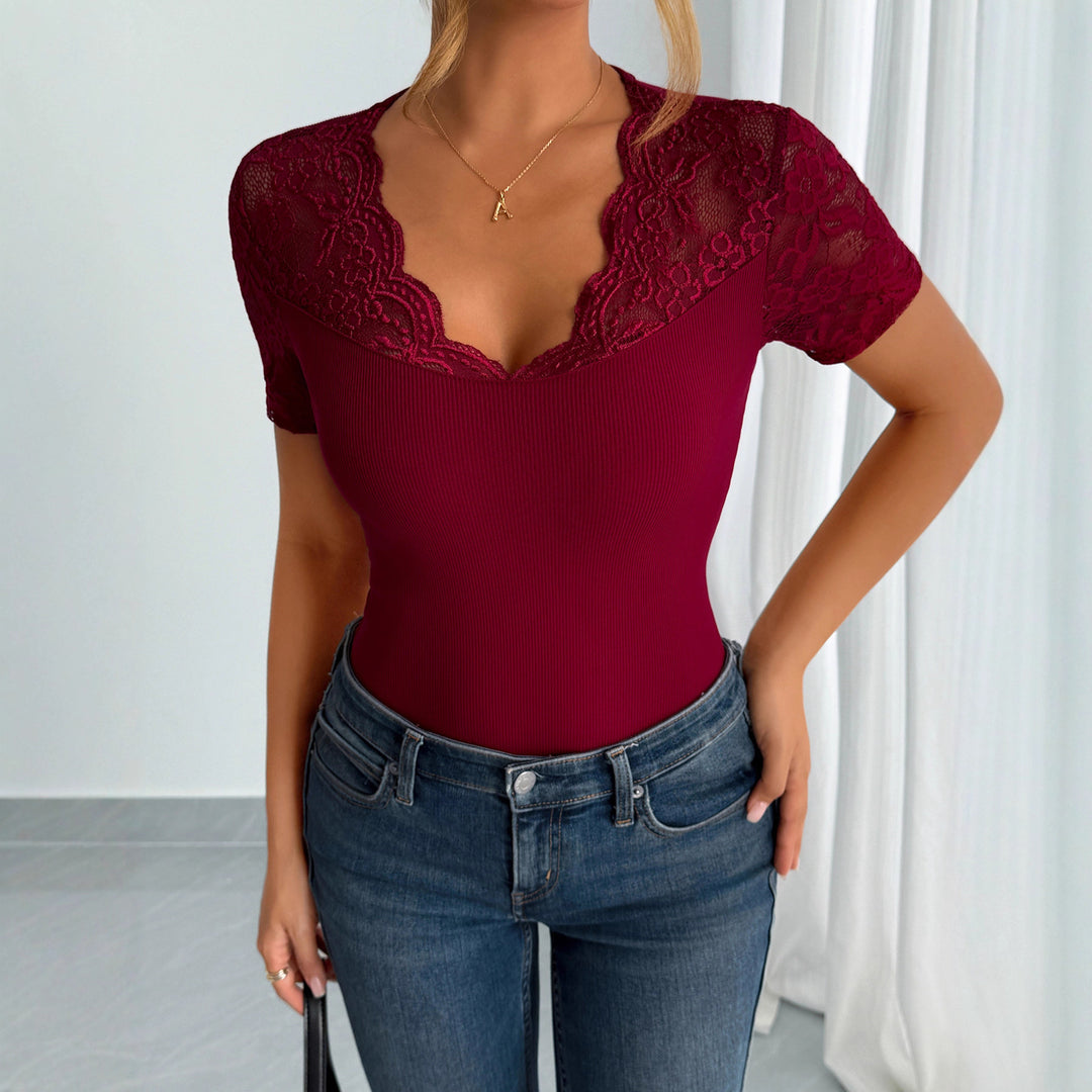 Damen Spitzen-Crop-Top mit elegantem Rundhalsausschnitt Heidi-Mode