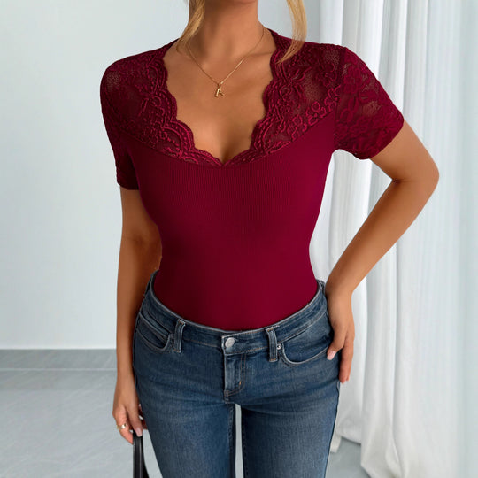 Damen Spitzen-Crop-Top mit elegantem Rundhalsausschnitt Heidi-Mode