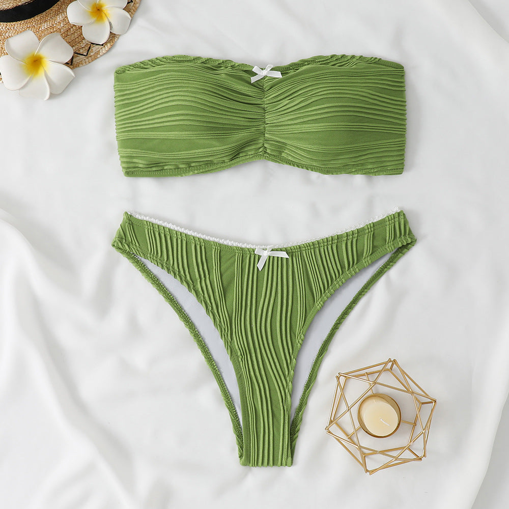 Damen Bandeau-Bikini Set mit raffinierten Falten und zierlichem Schleifenakzent Heidi-Mode