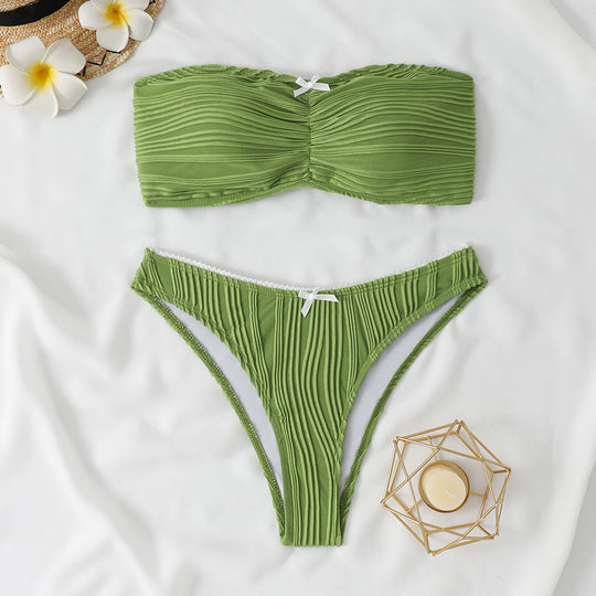 Damen Bandeau-Bikini Set mit raffinierten Falten und zierlichem Schleifenakzent Heidi-Mode
