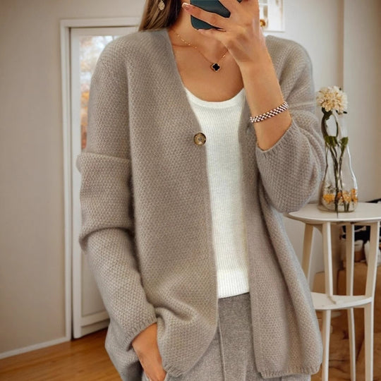 Damen Strickjacke mit strukturiertem Design und elegantem Knopf Heidi-Mode