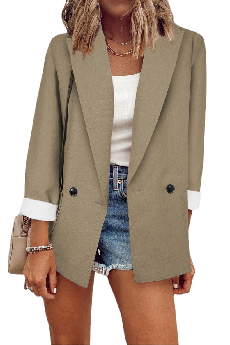 Damen modischer Blazer im Oversized-Schnitt mit tiefen Taschen und umgeschlagenen Ärmeln Heidi-Mode