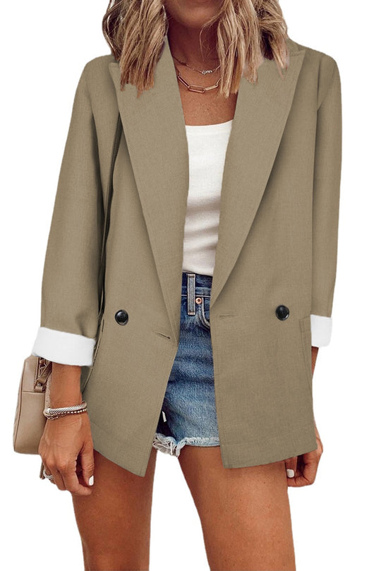 Damen modischer Blazer im Oversized-Schnitt mit tiefen Taschen und umgeschlagenen Ärmeln Heidi-Mode