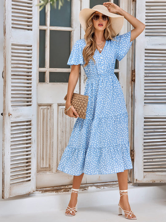 Heidi-Mode | Damen Kurzarm A-Linien Midi Kleid
