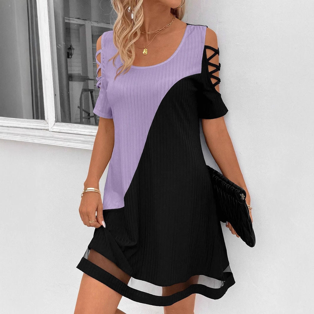 Damen modisches Freizeitkleid mit Cut-Out Ärmeln und asymmetrischem Design Heidi-Mode