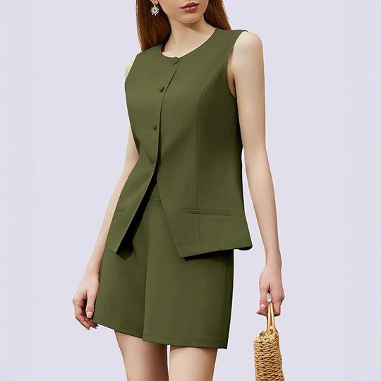 Damen Zweiteiliger Anzug mit ärmellosem Blazer und Shorts Heidi-Mode