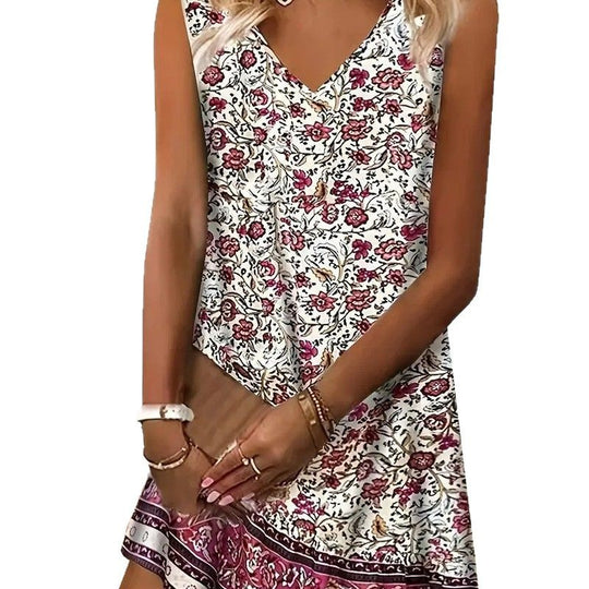 Damen Verspieltes Freizeitkleid mit V-Ausschnitt und floralem Design Heidi-Mode