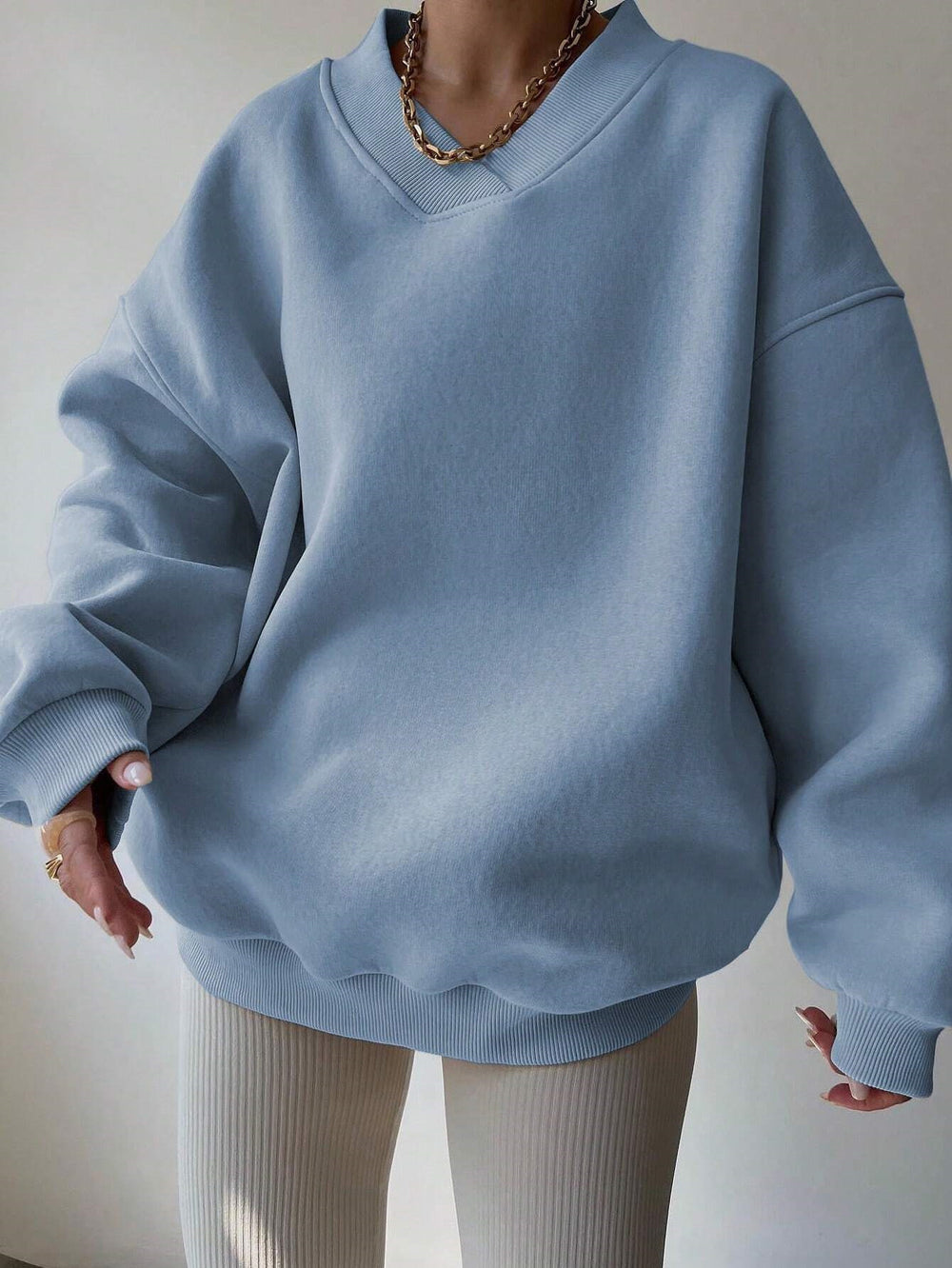 Damen oversized V-Ausschnitt Pullover Heidi-Mode