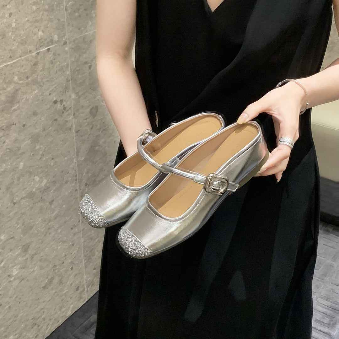 Damen Glitzer Riemen Ballerinas Heidi-Mode