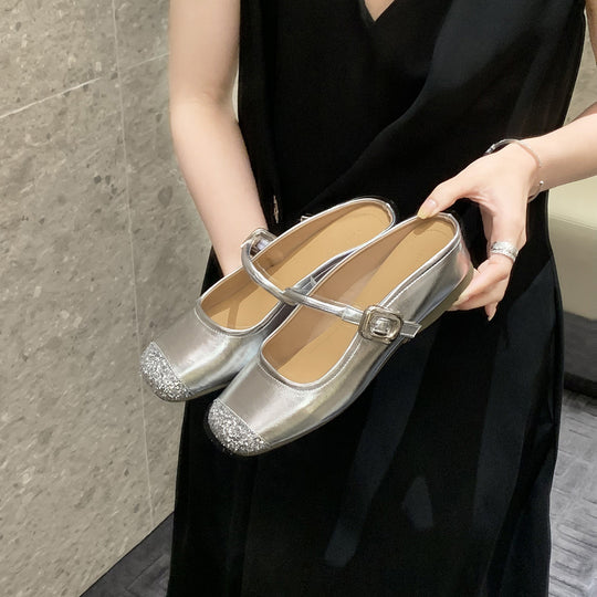 Damen Glitzer Riemen Ballerinas Heidi-Mode