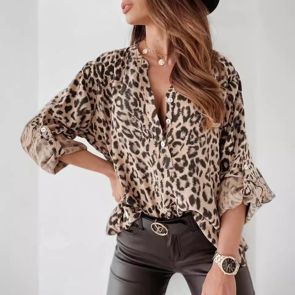 Damen Bluse im eleganten Animal-Print mit Raffungen Heidi-Mode