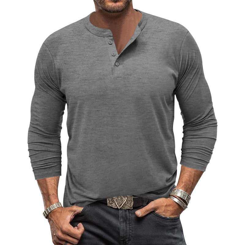 Herren Langarm-Henley-Shirt mit praktischem Knopfdesign Heidi-Mode