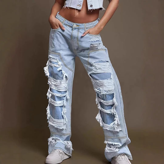 Damen Vintage Destroyed Jeans im lässigen Schnitt Heidi-Mode