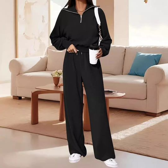 Damen Lässiger Jumpsuit mit Reißverschluss und weitem Bein Heidi-Mode