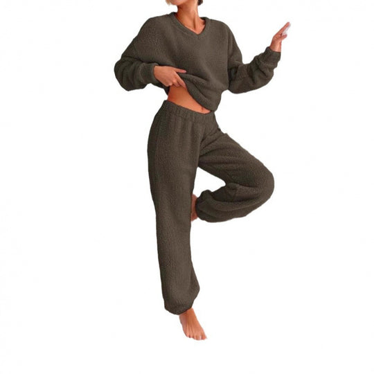 Damen Kuscheliges Fleece-Lounge-Set mit elastischem Bund Heidi-Mode
