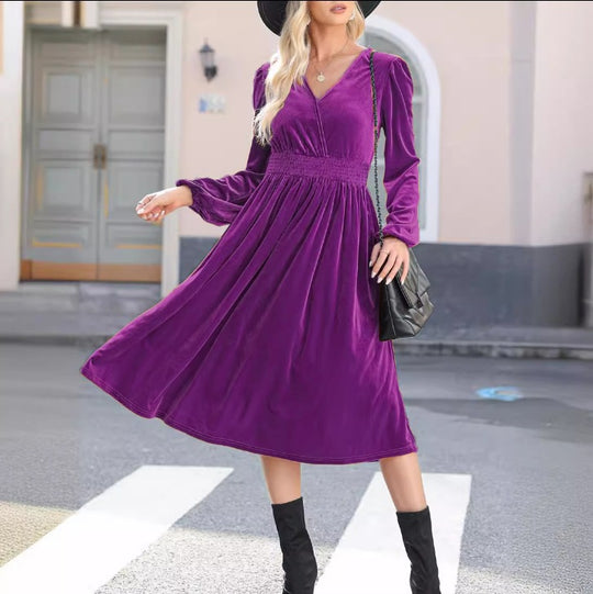 Damen Samt Kleid im Vintage-Stil Heidi-Mode