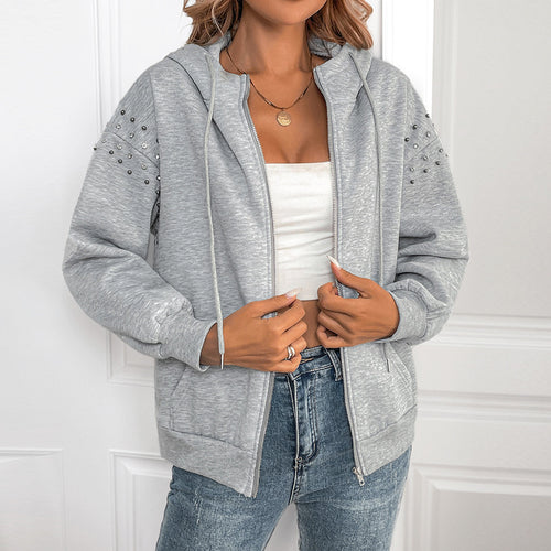 Damen modischer Kapuzenpullover mit Applikationen und Reißverschluss Heidi-Mode