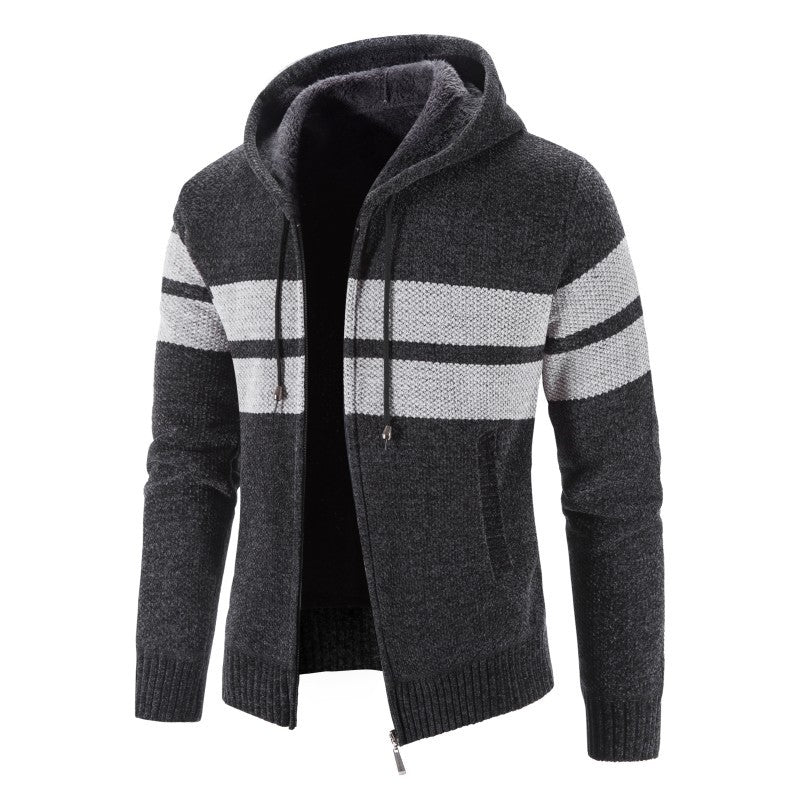 Herren Strickjacke mit Kapuze und modernem Streifenmuster Heidi-Mode