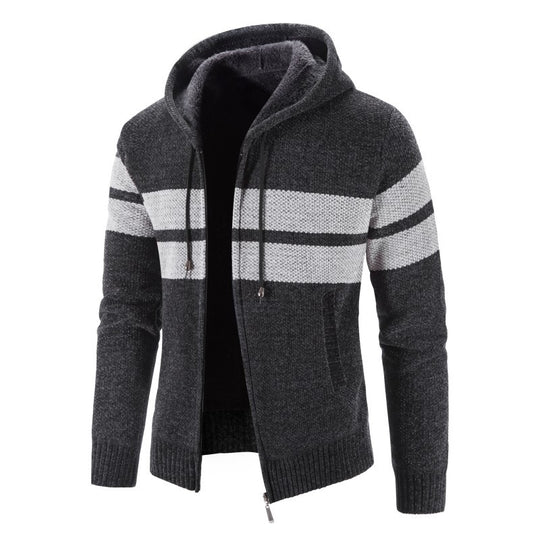 Herren Strickjacke mit Kapuze und modernem Streifenmuster Heidi-Mode