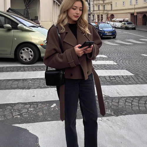 Damen modische und überschnittene Wolljacke mit doppelter Knopfleiste Heidi-Mode