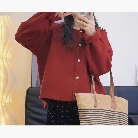 Damen Grobstrickjacke mit eleganter Knopfleiste und lässigem Schnitt Heidi-Mode