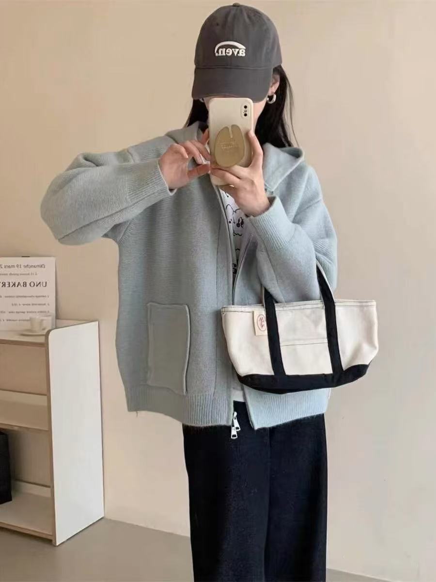 Damen Casual Oversized Strickjacke mit Kapuze und Taschen Heidi-Mode