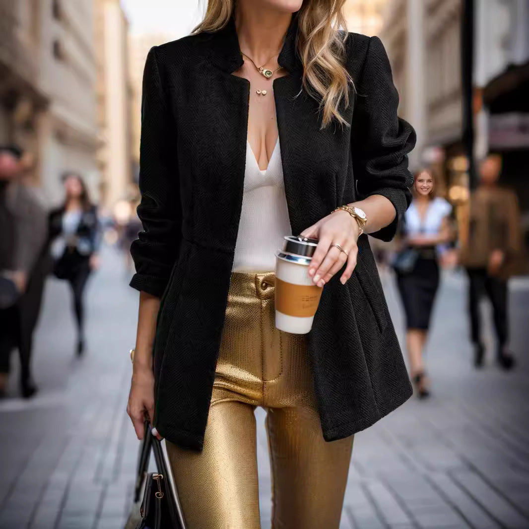 Damen eleganter Blazer mit Wabenstruktur und tailliertem Schnitt Heidi-Mode