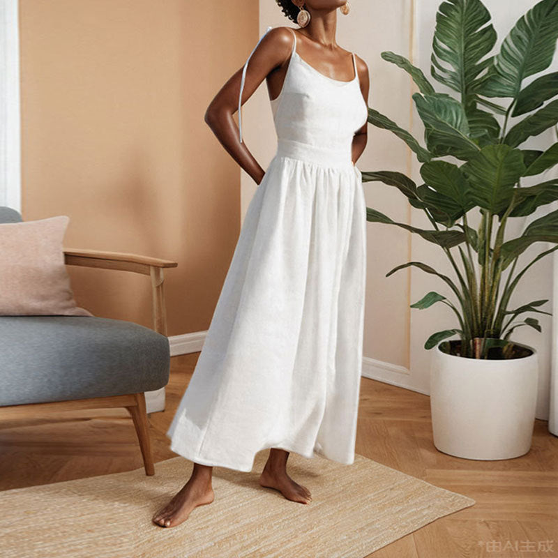 Damen Maxikleid mit schmalen Spaghettiträgern und fließendem Schnitt Heidi-Mode