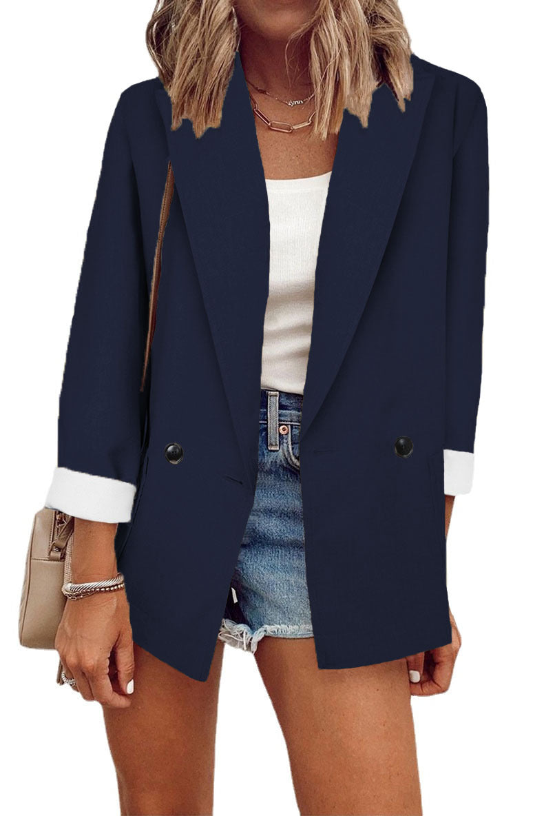 Damen modischer Blazer im Oversized-Schnitt mit tiefen Taschen und umgeschlagenen Ärmeln Heidi-Mode