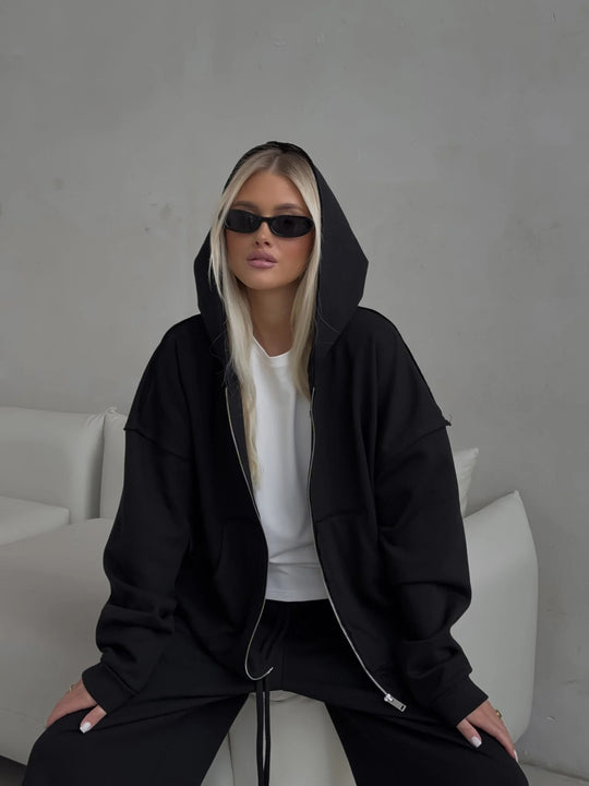Damen lässiger Oversized Hoodie und bequeme Jogginghose mit modischen Details Heidi-Mode