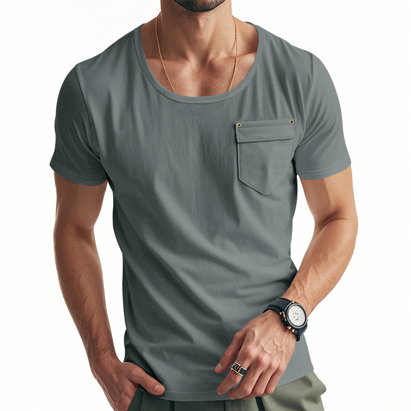Herren Basic V-Ausschnitt T-Shirt mit Brusttasche Heidi-Mode