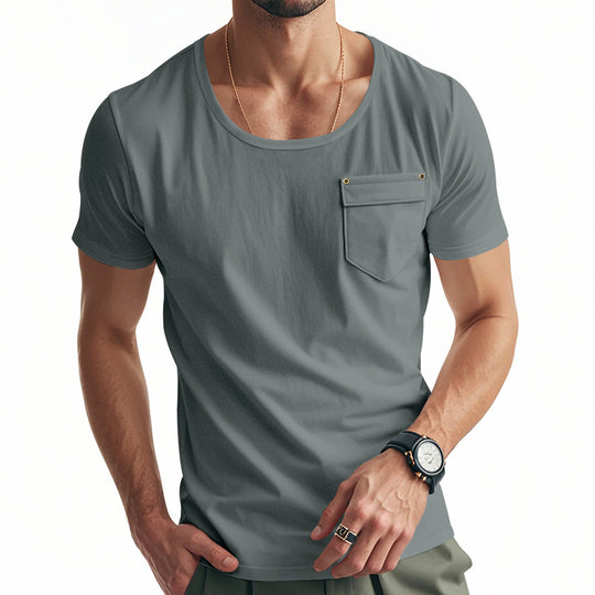 Herren Basic V-Ausschnitt T-Shirt mit Brusttasche Heidi-Mode
