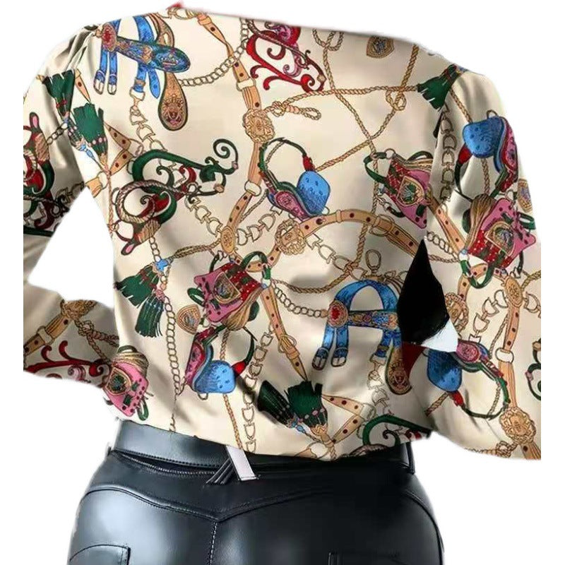 Damen Künstlerischer Druck Knopf-Up Bluse Heidi-Mode