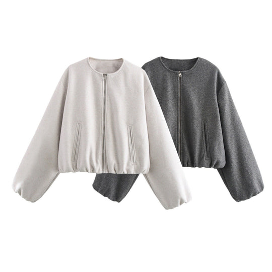 Damen lässige Oversize-Jacke mit elastischem Bund und praktischen Taschen Heidi-Mode