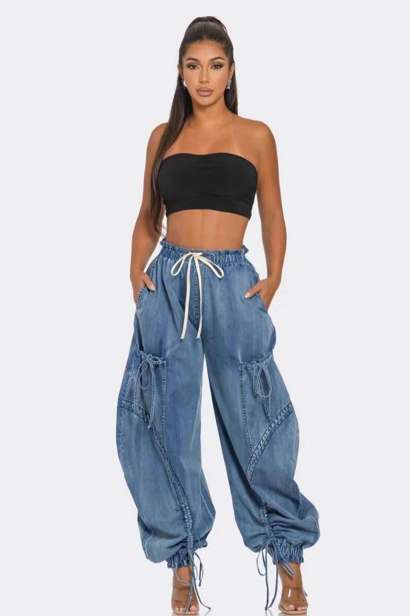 Heidi-Mode | Elastischer Knoten Bow Leggings Lockere Jeans