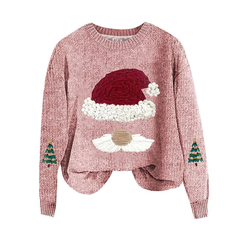 Damen Weihnachtspullover mit gesticktem Weihnachtsmann-Motiv und lässigem Schnitt Heidi-Mode