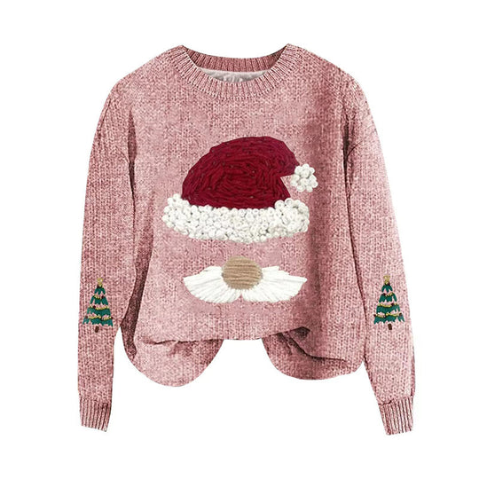 Damen Weihnachtspullover mit gesticktem Weihnachtsmann-Motiv und lässigem Schnitt Heidi-Mode